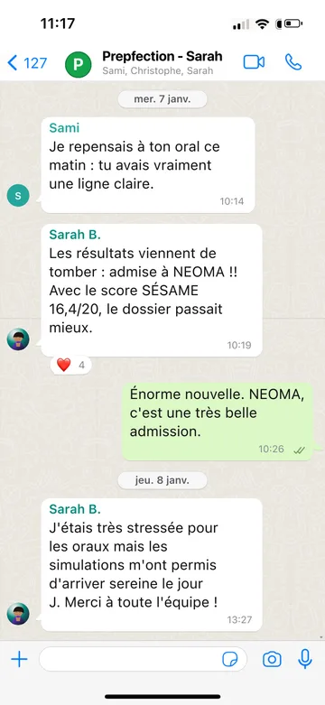 Capture WhatsApp d’un étudiant Prepfection 3