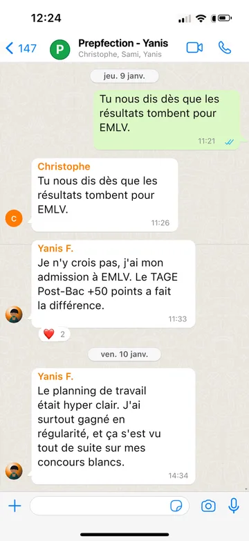 Capture WhatsApp d’un étudiant Prepfection 4