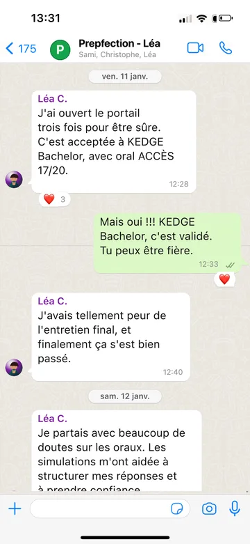 Capture WhatsApp d’un étudiant Prepfection 5