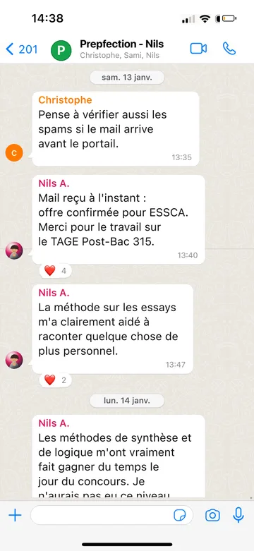 Capture WhatsApp d’un étudiant Prepfection 6