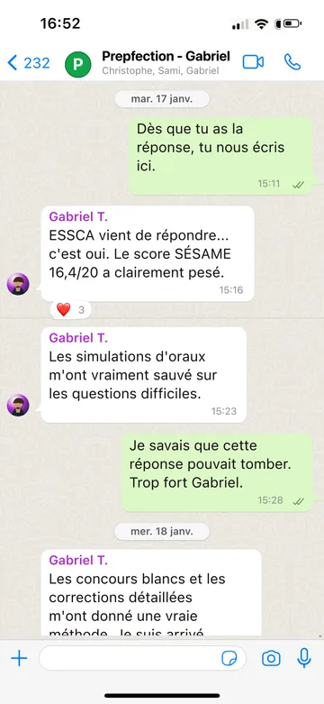 Capture WhatsApp d’un étudiant Prepfection 8