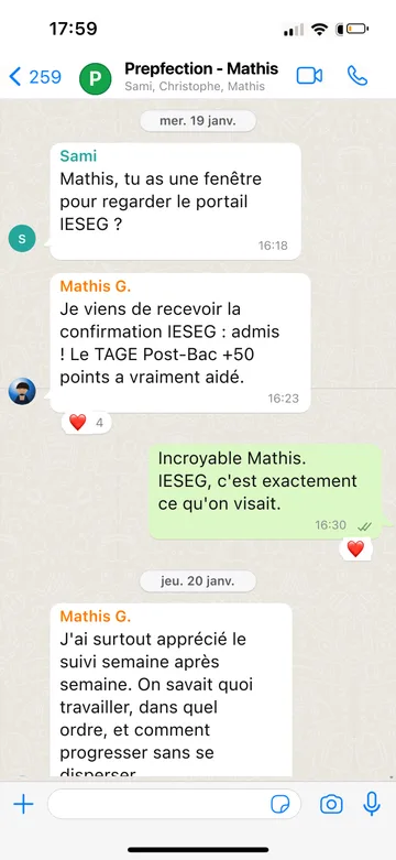 Capture WhatsApp d’un étudiant Prepfection 9