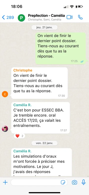 Capture WhatsApp d’un étudiant Prepfection 10