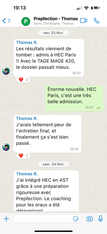 Capture WhatsApp d’un étudiant Prepfection 11