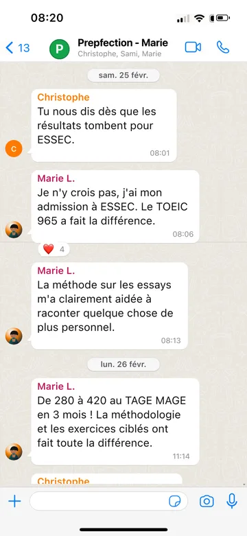Capture WhatsApp d’un étudiant Prepfection 12