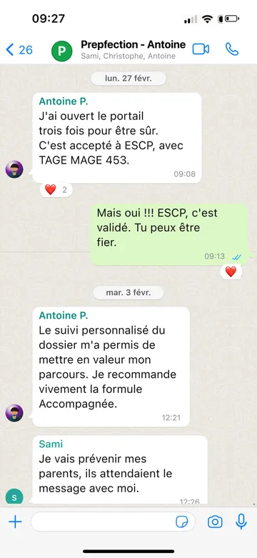 Capture WhatsApp d’un étudiant Prepfection 13