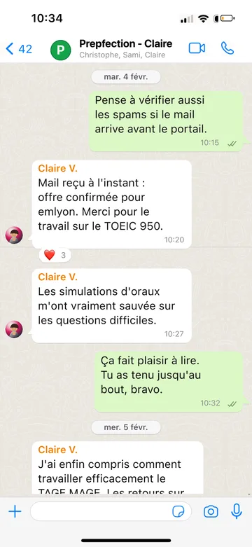 Capture WhatsApp d’un étudiant Prepfection 14