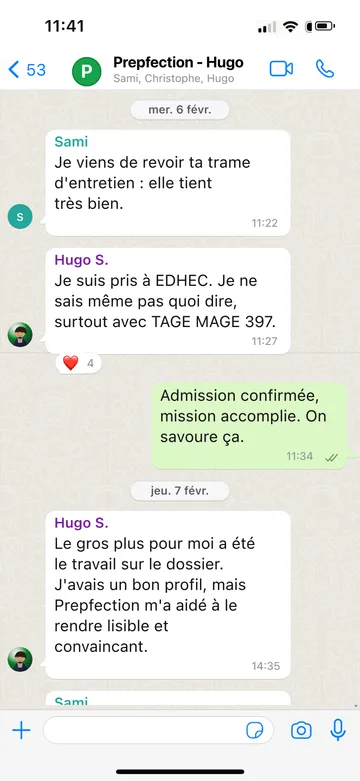Capture WhatsApp d’un étudiant Prepfection 5