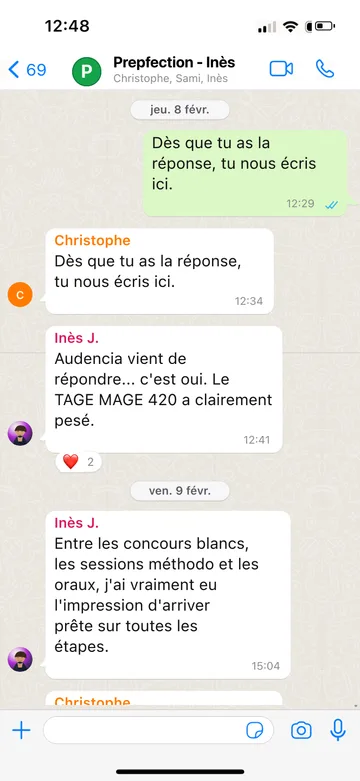 Capture WhatsApp d’un étudiant Prepfection 6