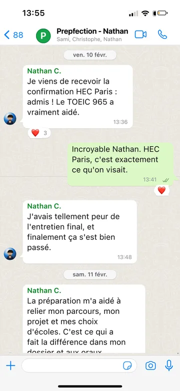 Capture WhatsApp d’un étudiant Prepfection 7