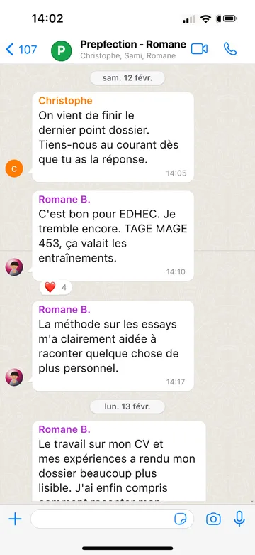 Capture WhatsApp d’un étudiant Prepfection 8
