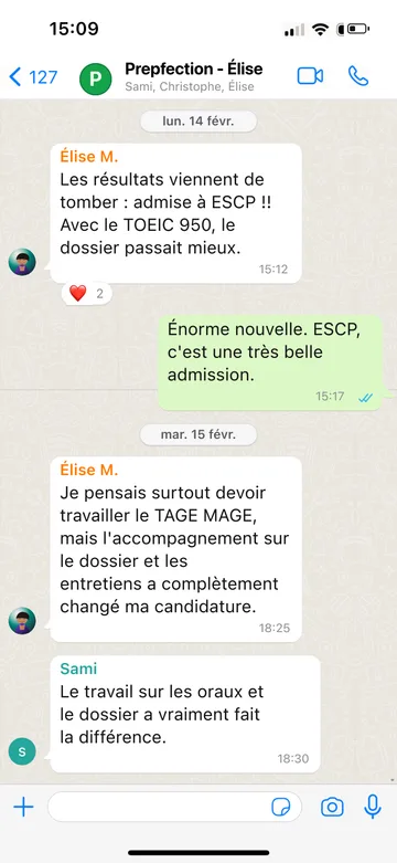 Capture WhatsApp d’un étudiant Prepfection 9