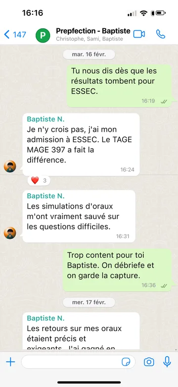 Capture WhatsApp d’un étudiant Prepfection 10