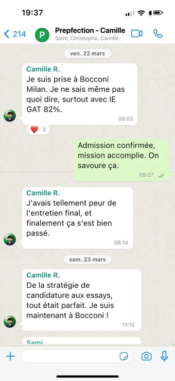 Capture WhatsApp d’un étudiant Prepfection 3