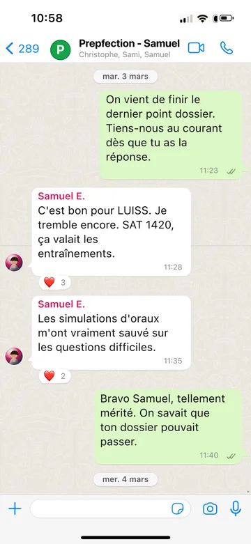 Capture WhatsApp d’un étudiant Prepfection 6