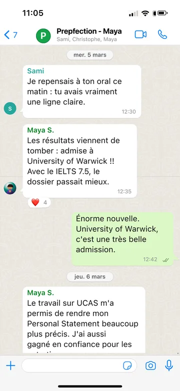 Capture WhatsApp d’un étudiant Prepfection 7