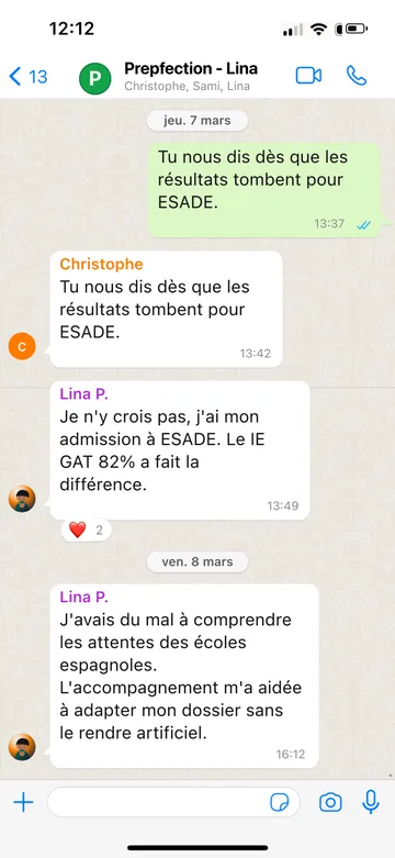 Capture WhatsApp d’un étudiant Prepfection 8
