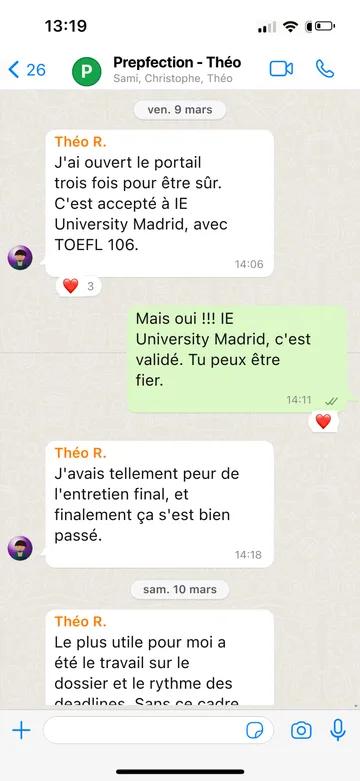 Capture WhatsApp d’un étudiant Prepfection 9