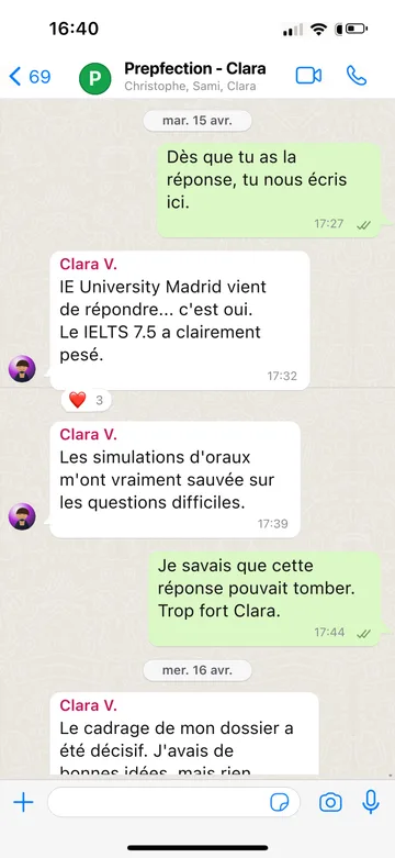 Capture WhatsApp d’un étudiant Prepfection 12