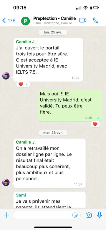 Capture WhatsApp d’un étudiant Prepfection 17