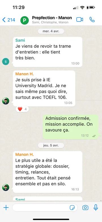 Capture WhatsApp d’un étudiant Prepfection 19