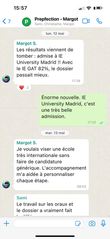 Capture WhatsApp d’un étudiant Prepfection 23