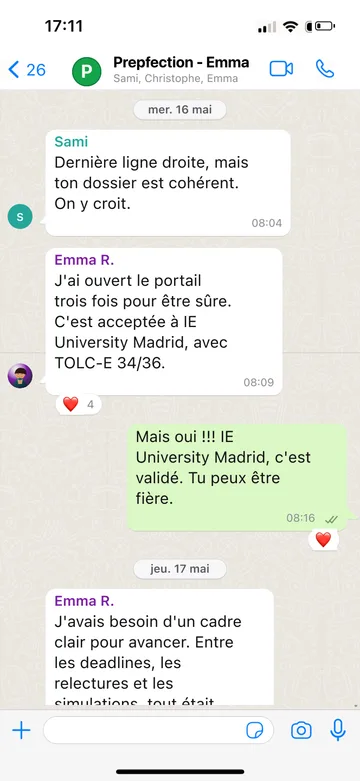 Capture WhatsApp d’un étudiant Prepfection 25