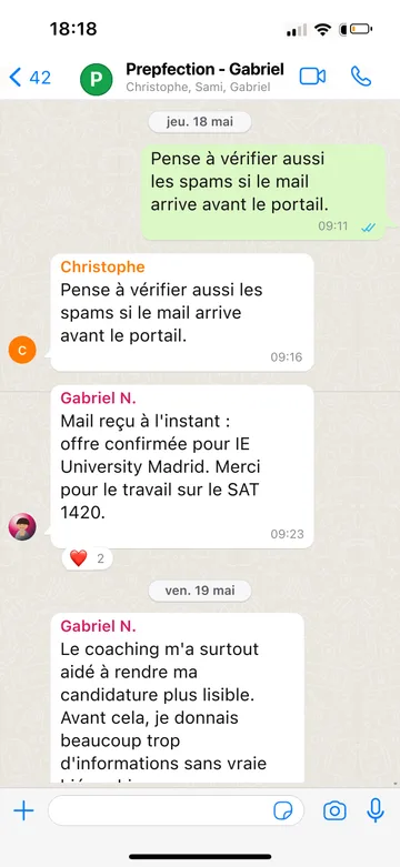 Capture WhatsApp d’un étudiant Prepfection 26