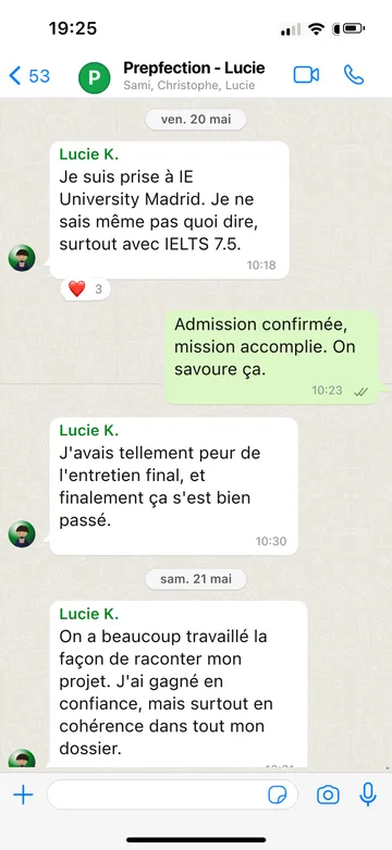 Capture WhatsApp d’un étudiant Prepfection 27