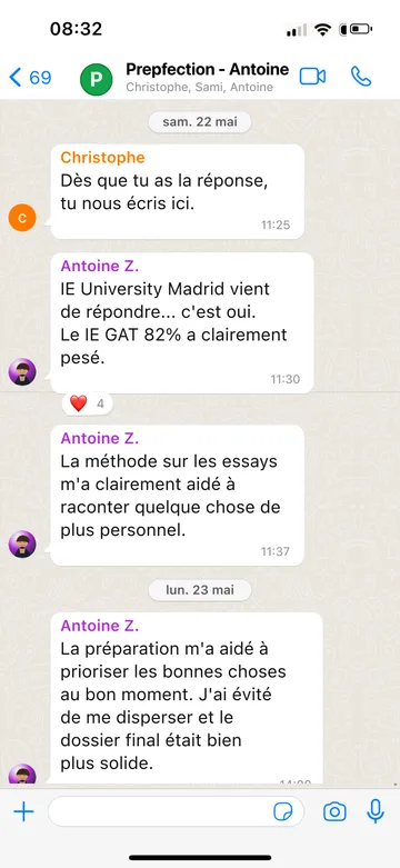 Capture WhatsApp d’un étudiant Prepfection 28