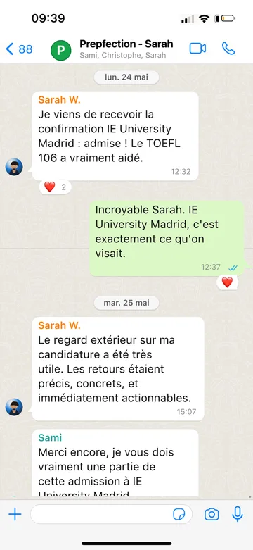 Capture WhatsApp d’un étudiant Prepfection 29