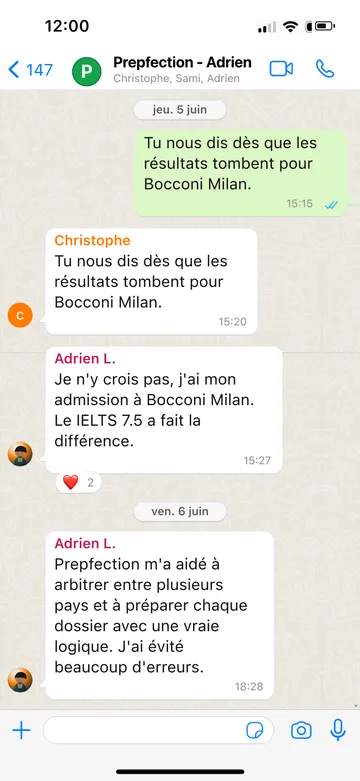 Capture WhatsApp d’un étudiant Prepfection 32