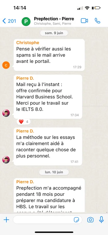 Capture WhatsApp d’un étudiant Prepfection 1