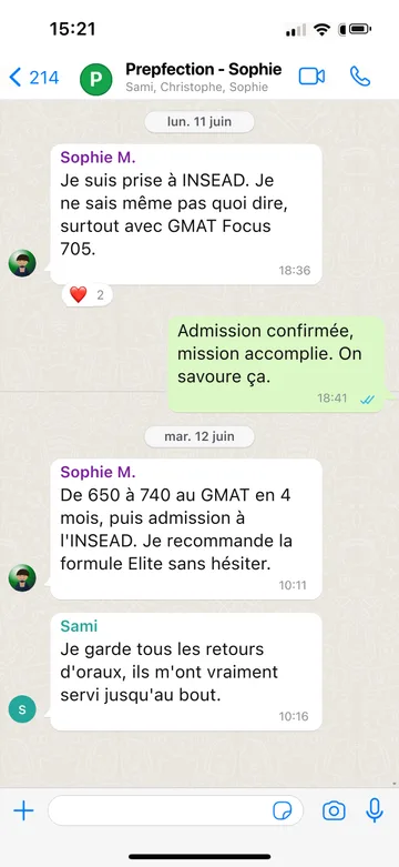 Capture WhatsApp d’un étudiant Prepfection 2
