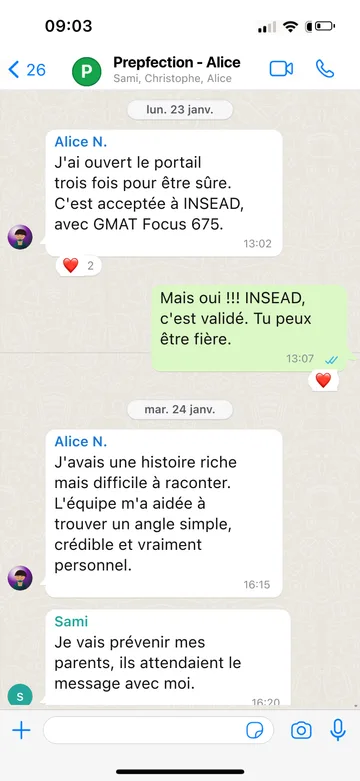 Capture WhatsApp d’un étudiant Prepfection 8