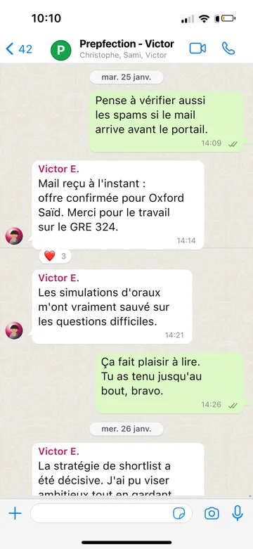 Capture WhatsApp d’un étudiant Prepfection 9
